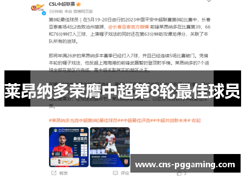 莱昂纳多荣膺中超第8轮最佳球员
