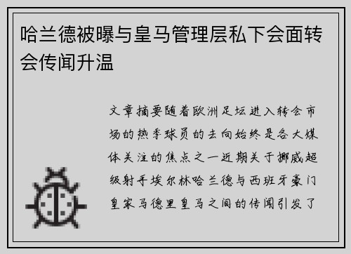 哈兰德被曝与皇马管理层私下会面转会传闻升温